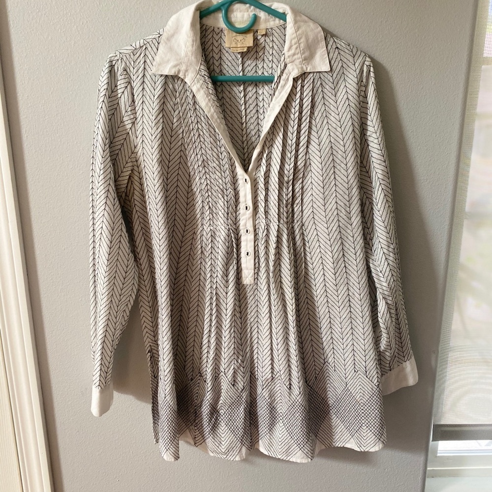 Anthropologie blouse herringbone pattern